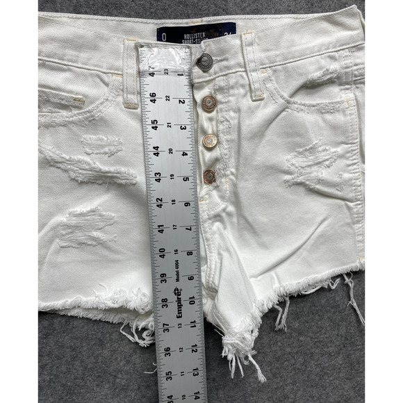 Hollister Shorts Womens 0 24 White High Rise Short-Short Distressed Denim Cutoff - Picture 4 of 11
